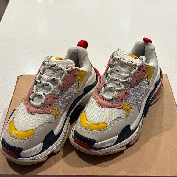 Balenciaga Triple S White and Yellow Sneakers - Picture 3 of 9